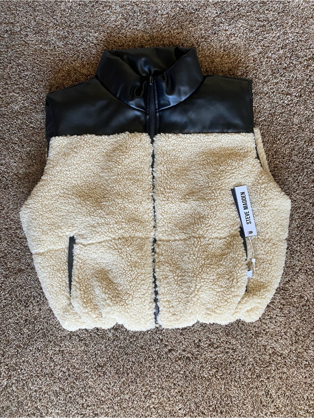 Steve Madden Sherpa Vegan Leather Reversible Puffer Vest